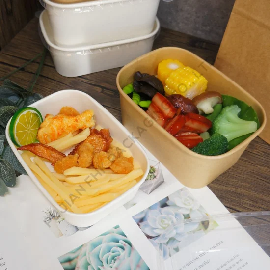 FDA/EU Feee Amostra Redondo/Retângulo/Quadrado Caixa de Alimentos Tigela de Papel para Salada Biodegradável
