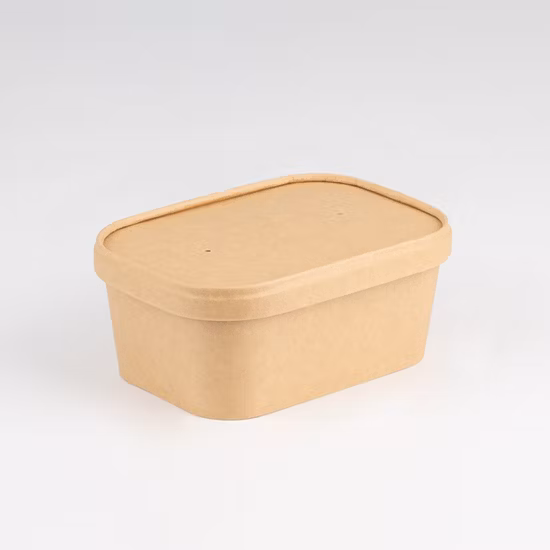Tigela de papel descartável reciclável quadrada de economia natural para alimentos